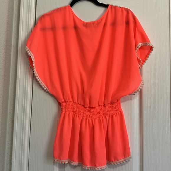 Miss Chievous Orange Flutter Sleeve Peplum Blouse size medium - Picture 6 of 8